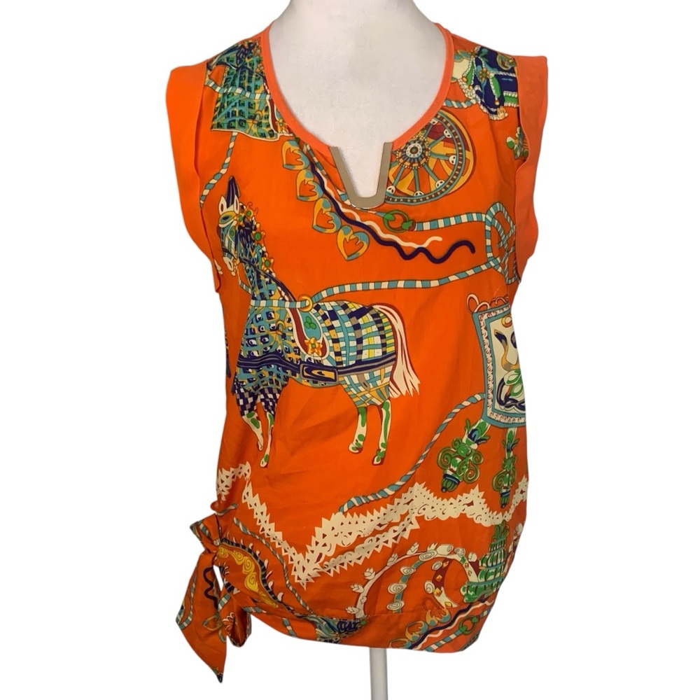Women's Orange Printed Sleeveless Tank Top